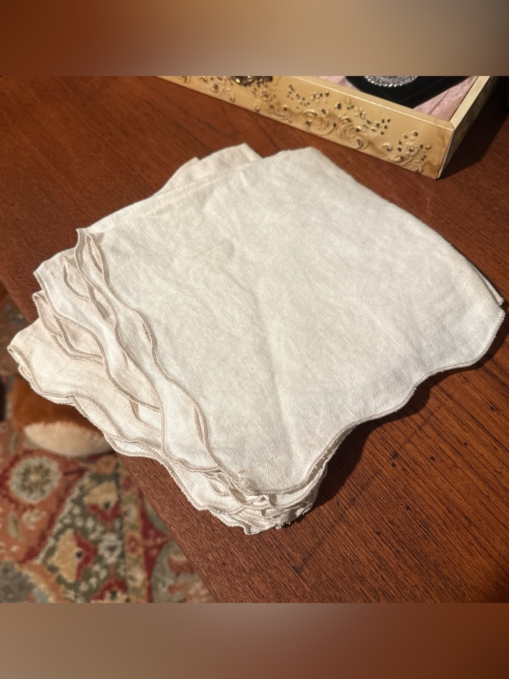 Antique Ecru Scalloped Edge Cutwork Linens